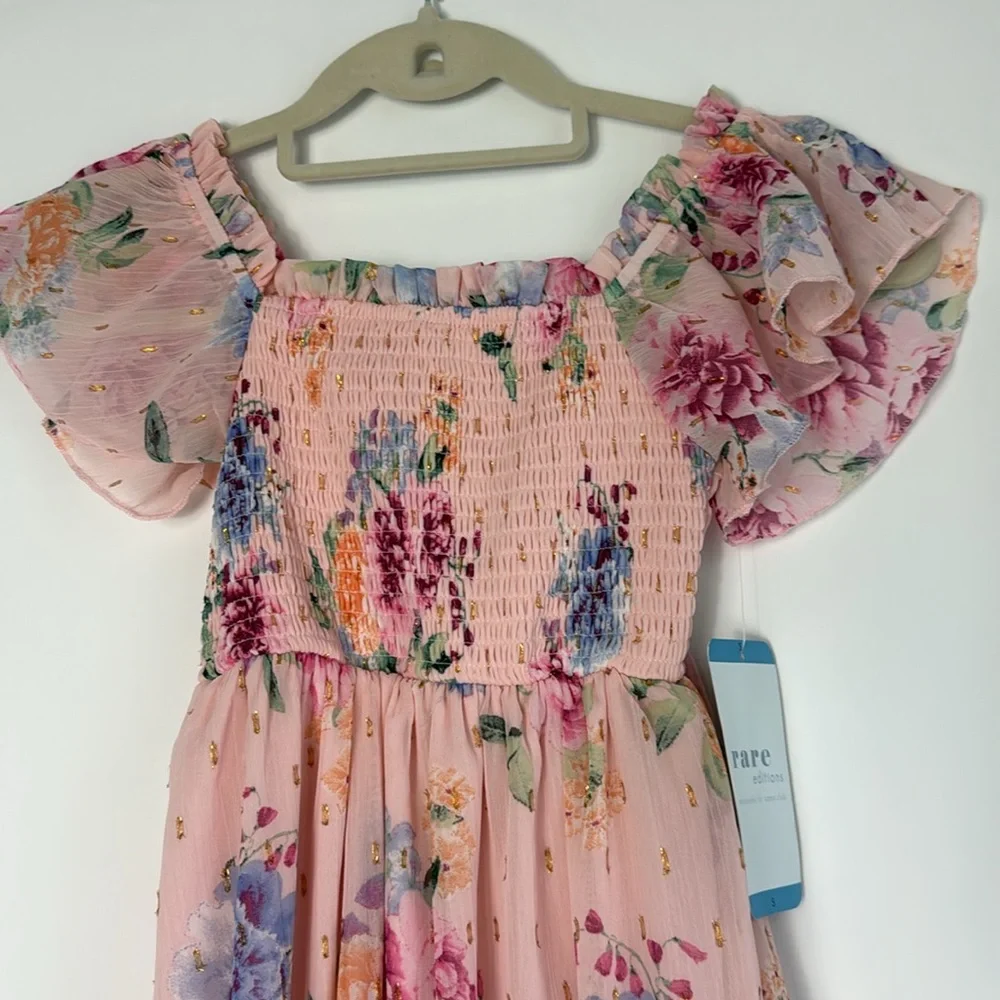 Rare Editions Girls Pink and Orange Tiered Ruffled Sundress Size Small‎ NWT